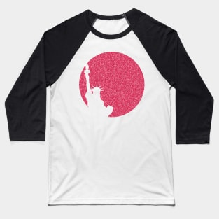 Minimalist Distressed Red Sun Statue of Liberty Baseball T-Shirt